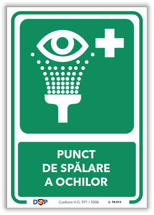 Indicator BRANCARDĂ DE URGENȚĂ PA PUNCT DE SPĂLARE DEFIBRILATOR OCHILOR